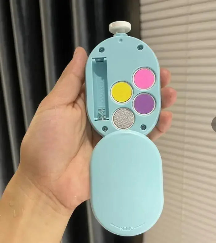 Manicure fashion device with colorful attachments on a white background