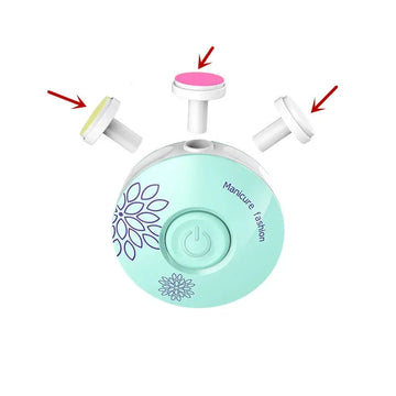 Manicure fashion device with colorful attachments on a white background