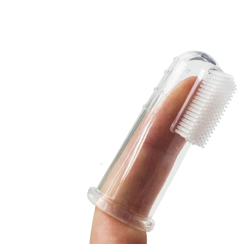 Pet toothbrush with a dog's face inset on a white background