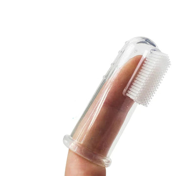 Pet toothbrush with a dog's face inset on a white background