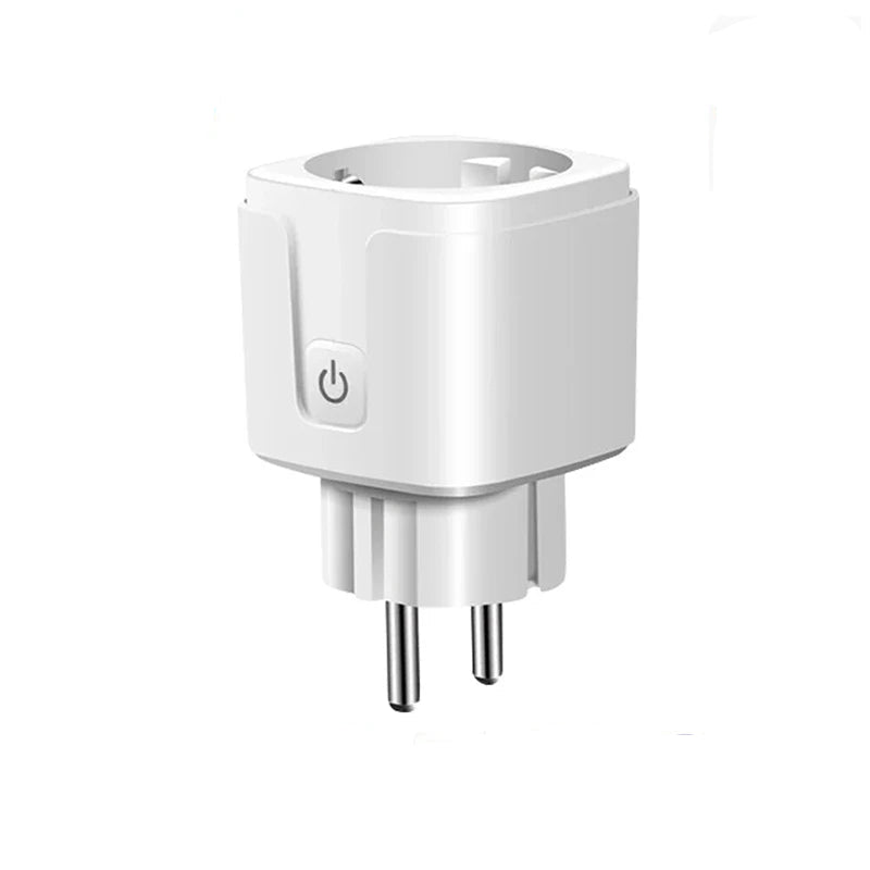 Smart plug with Tuya and Zigbee branding on a white background